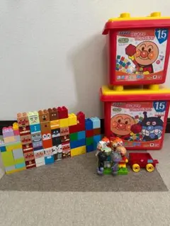 ★中古品★ アンパンマン ブロックラボ はじめてのブロックバケツL+その他