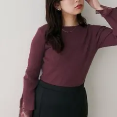 natural couture 前後2WAY袖口レースリブニット