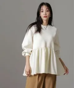 nano universe 布帛コンビペプラムカットトップス ホワイト