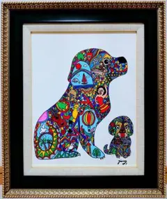 【F6号】ジミー大西【Dogs】手描き作品/サイン有/油彩/アクリル/絵画/額縁のサムネイル