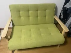 【値下げ交渉可！】 二人掛けソファ　天然木　　 本体ナチュラル木×座面グリーン