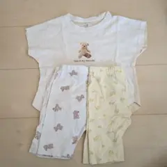 女の子　ベビー　くまイラストTシャツとパンツ　花柄パンツ　3点セット 80
