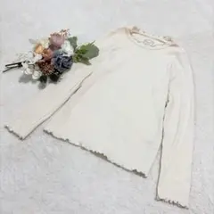 【グローバルワーク】メロウリブニットカットソー 長袖 アイボリー M