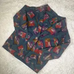 美品 レトロ 総柄 ジャケット ヴィンテージ調 マルチカラー 羽織り L相当