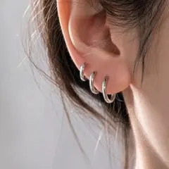 シルバー フープピアス 3ペア ステンレス 小ぶり 重ね付け 韓国 デイリー