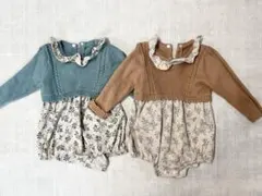 フリル付き花柄ロンパース2点セット　双子