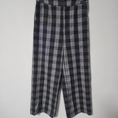 【美品】✨ブロックチェック ワイドパンツ グレー×黒 11号 (L)