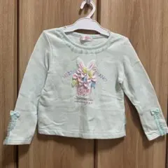 メゾピアノ　裏起毛　トレーナー　110 リボン　フリル　刺繍　ミントグリーン