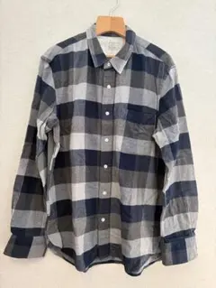 ネイビー✖️グレー　チェック柄長袖シャツ XL
