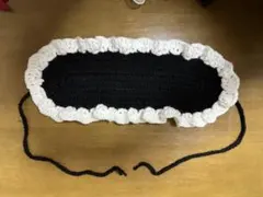 ニットフリル付き黒白ヘッドドレス　ハンドメイド