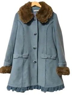 axes femme　ファー付きロングコート　くすんだ水色