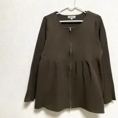 hareiro ペプラムニットカーディガン　ジップアップ　モチモチ感触　ブラウン
