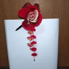 和風　ヘアクリップ　赤系