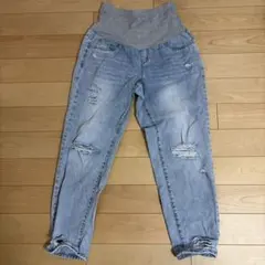 マタニティ デニムパンツ ダメージ加工
