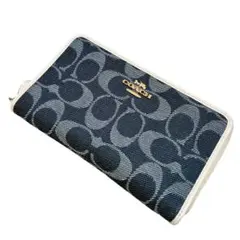 COACH コーチ シグネチャー ラウンドファスナー 長財布 デニム　ホワイトのサムネイル