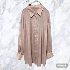 J544 イング シアーシャツ ブラウス M ピンク くすみカラー 透け感 光沢