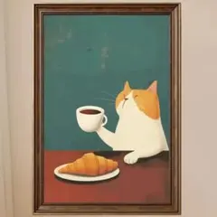 ポスター　インテリア　猫とクロワッサン　3045　キャンバスアート　猫インテリア