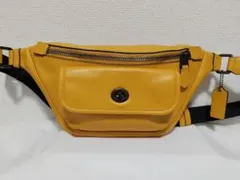 極美 COACH リーグベルトバック ボディバック イエロー レザー C1277