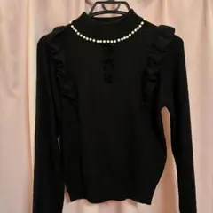 AnkRouge フリルパールハイネックニット