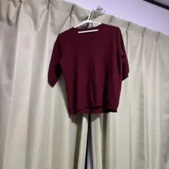 バーガンディ 半袖ニット