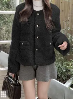 ノーカラーラメボアジャケット　グレイル　fo2084 ブラック　黒