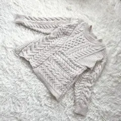 【KBF+】 ケーブルニット セーター F アイボリー パッチワーク 厚手 冬