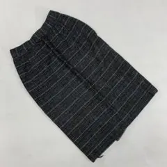 タイトスカート ひざ丈 グレー ウエストゴム ボーダー柄 スリムフィット 美脚