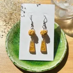 ✾ꕤ水引ピアスꕤ✾　山吹色あわじ玉×レジン ドライフラワー 和風 ハンドメイド