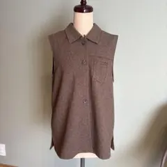 ブラウン ノースリーブ ベスト ウール混紡