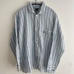 青白ストライプ長袖シャツ メンズM 綿混