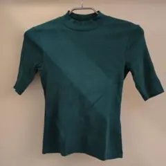 ☆グリーン ハイネック 半袖Tシャツ　s　レディース
