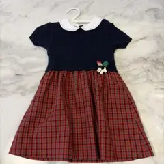 ネイビー/レッドチェック ワンピース