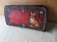 L型ファスナーのロングウォレット　牛革　刻印＆拭き染め