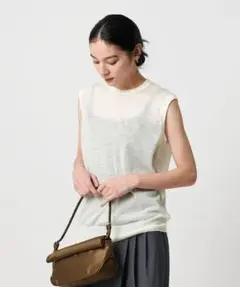 2025年BYウールナイロン シアーノースリーブニットオフホワイト