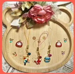 羽子板・折り鶴・手毬の和風ストラップチャーム　３個セット