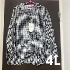 (4L)大きいサイズ　ギンガムチェック柄　七分袖　シャツ