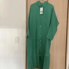 新品タグ付き！ZARA グリーン シャツワンピース Sサイズ