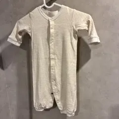 無印　長袖カバーオール　ベージュボーダー　70