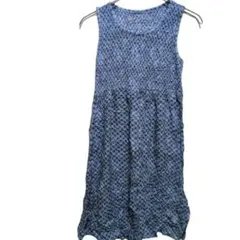 ノースリーブ 総柄ワンピース ブルー系 ひざ丈 ダメージあり