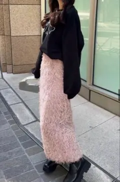 バックスリットファンシーヤーンタイトロングスカート sm209