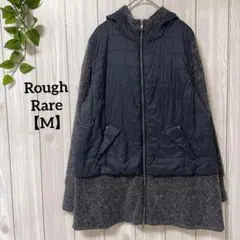 a798＊RoughRare 異素材切り替えパーカー　ネイビー【M】カジュアル