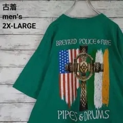 古着 ブルバード ポリス&ファイア Tシャツ ビッグサイズ グリーン 2XL