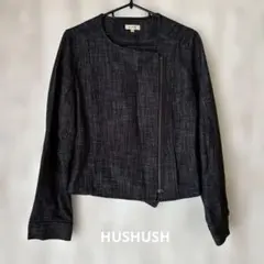 HUSHUSH ノーカラー ライダースジャケット ダークグレー
