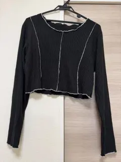 DAZY リブトップス ブラック クロップド丈 長袖 レディース XL