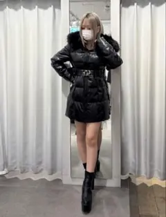 GDベルト付きフェイクレザーロングダウンコート Sサイズ GYDA 2025