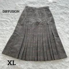 DIFFUSION 大きいサイズ ロングスカート プリーツ チェック 秋冬 XL
