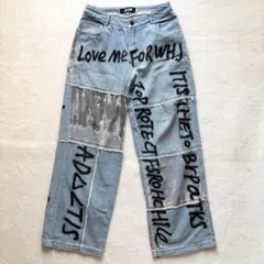 美品★.KOM ドットコム グラフィックプリント パッチワーク ワイド デニムのサムネイル