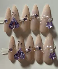 ベージュ×パープル ハートビジュー 星 パール 韓国系 量産型