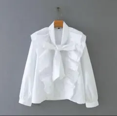 スタンドカラーブラウス 白