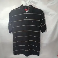 156♪米国古着IZODアイゾッドポロシャツXLストライプブラック/ホワイト